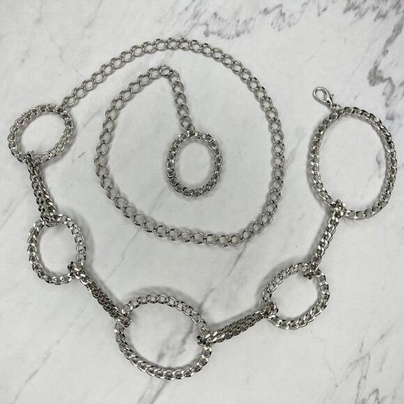 Silver Tone Open Circle Hoop Metal Chain Link Belt Y2K Festival ✨ - Picture 1 of 12